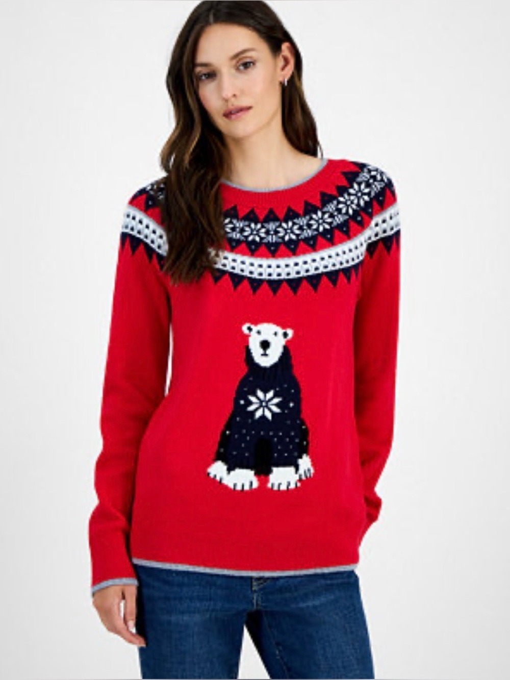 Tommy Hilfiger Polar Bear Fair Isle Christmas Holiday Sweater Red Women’s XS NWT
